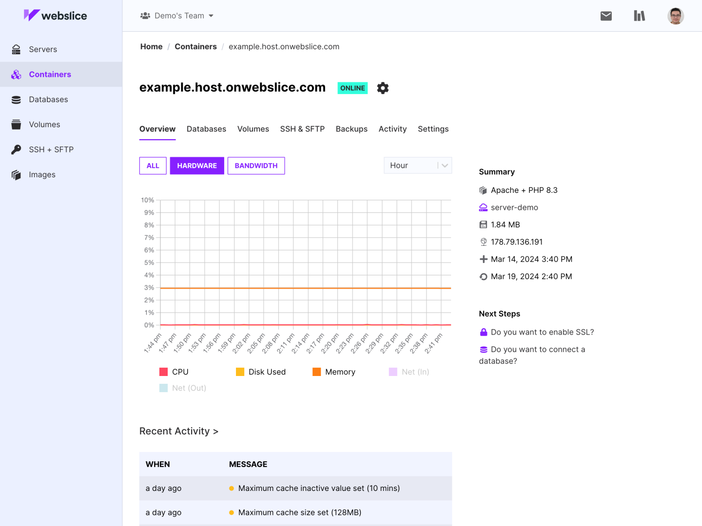 Webslice console containers, overview - light mode
